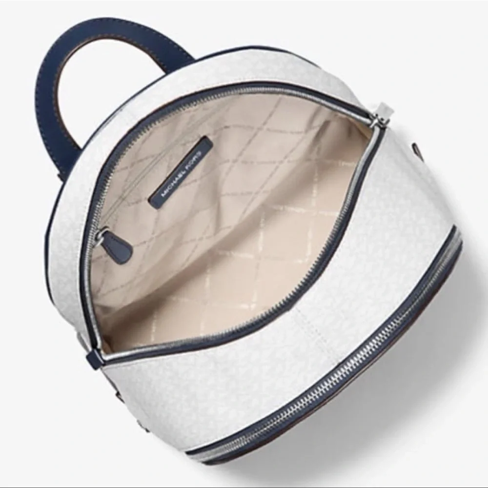 MICHAEL KORS Rhea Md Zip Color-Block Signature Logo Backpack ADMIRL MULTI NWT
